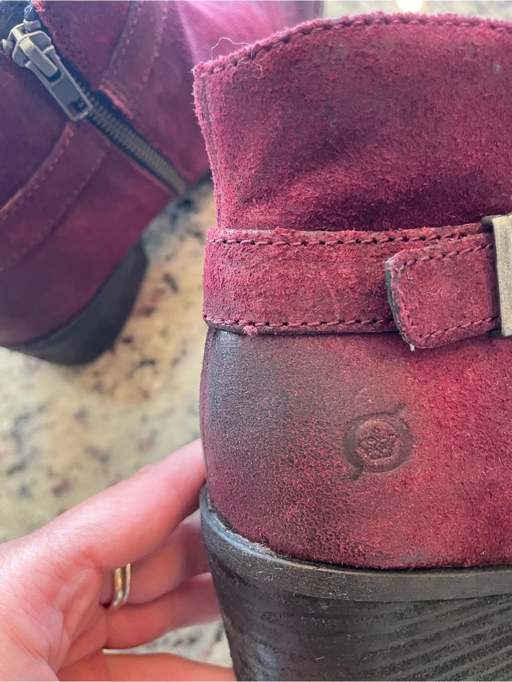 Women's Burgundy Børn Adia Block Heel suede waterproof Boots 8